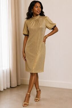 Etro Milano Vintage Gold Lurex Jersey Dress Made in Italy Size 42 Metallic